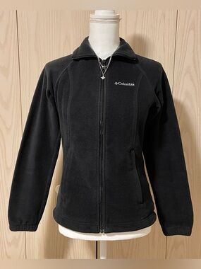 Columbia Jacket Womens Size XS Black Zip Up Fleece Coat Y2K Outdoorsy Athleisure